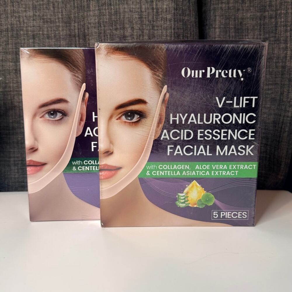 2x OurPretty V-Lift Hyaluronic Acid Essence Facial Mask 5 Pc ea Collagen Aloe